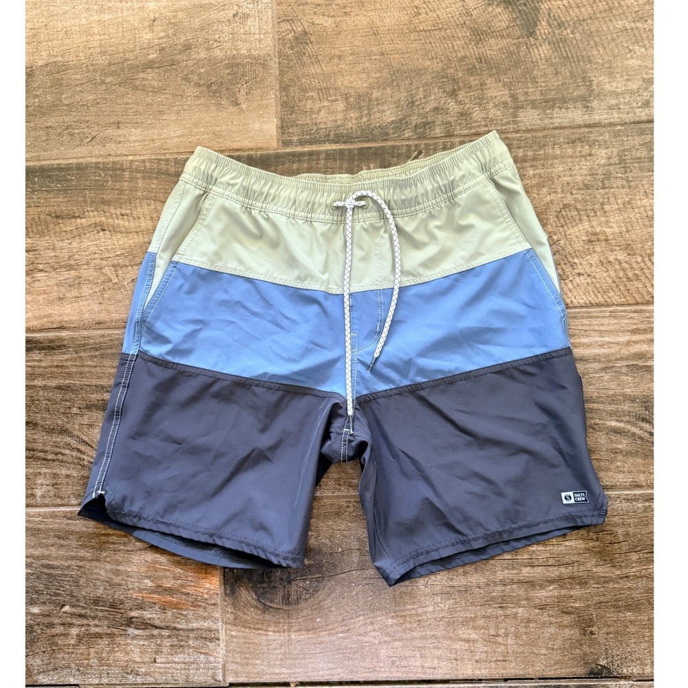 Salty Crew Mens Beacons 2 Stripe Elastic Waist 7" Boardshorts, Multi, S